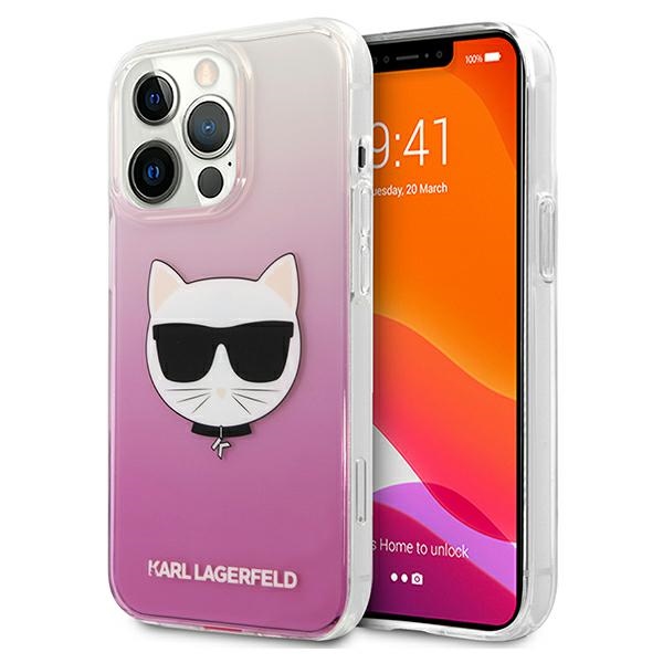 Karl Lagerfeld Choupette galvas viedtālruņa apvalks iPhone 13 Pro Max – rozā