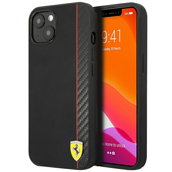 Ferrari FESAXHCP13SBK iPhone 13 mini 5.4" melns/melns cietais apvalks On Track Carbon Stripe
