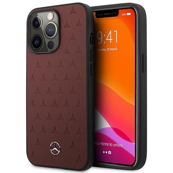 Mercedes MEHCP13LPSQRE iPhone 13 Pro / 13 6.1" sarkans maciņš Leather Stars Pattern