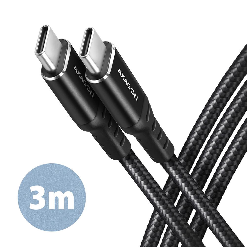 Axagon USB-C uz USB-C kabelis 3m 60W HQ melns BUCM-CM30AB