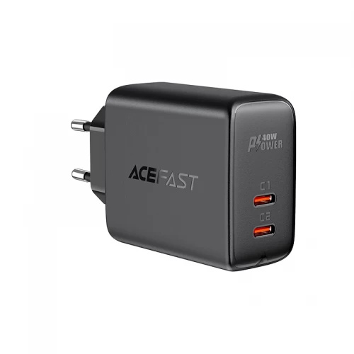 Acefast зарядное устройство 2x USB Type C 40W, PPS, PD, QC 3.0, AFC, FCP чёрное (A9 black)