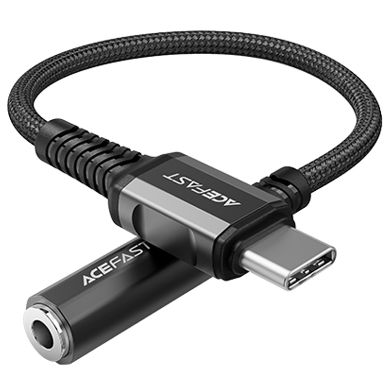 Acefast audio kabelis USB Type C - 3.5mm mini jack (female) 18cm, DAC, AUX melns (C1-07 melns)