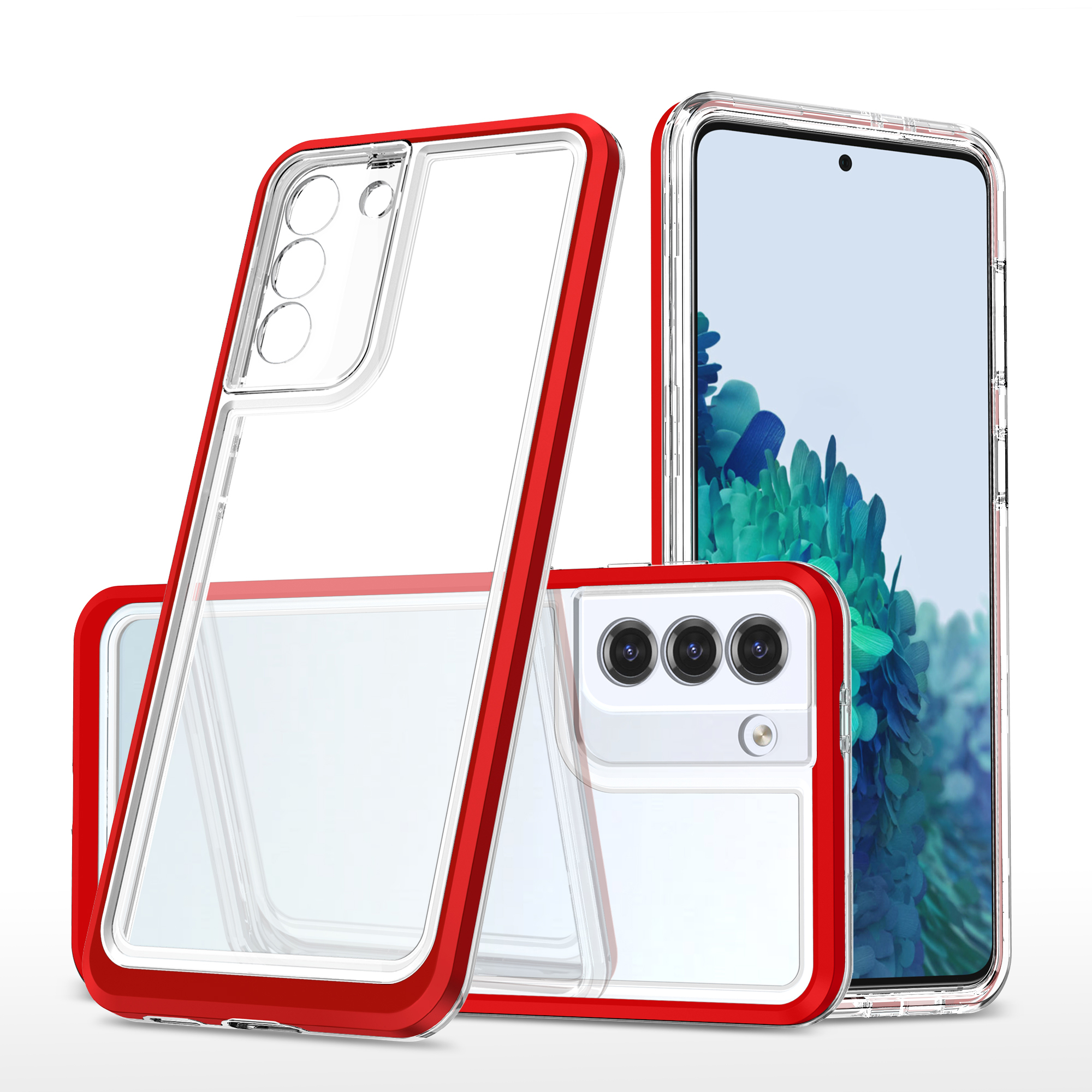 Прозрачный чехол 3in1 для Samsung Galaxy S22+ (S22 Plus) гелевый с рамкой красный