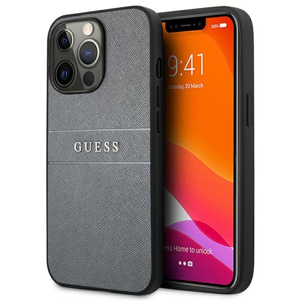Guess GUHCP13LPSASBGR maciņš iPhone 13 Pro / 13 6,1" Saffiano Strap – pelēks