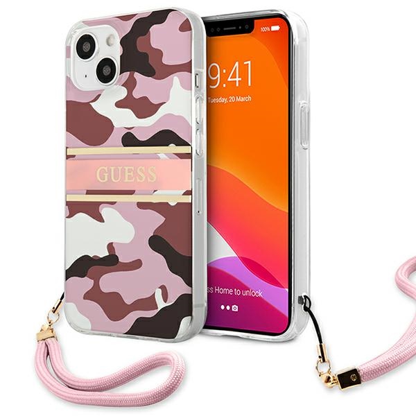 Guess GUHCP13SKCABPI iPhone 13 mini 5.4" rozā/rozā cietais apvalks Camo Siksnas Kolekcija
