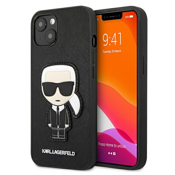Karl Lagerfeld Saffiano Ikonik Karl's Patch Apvalks iPhone 13 mini - Melns