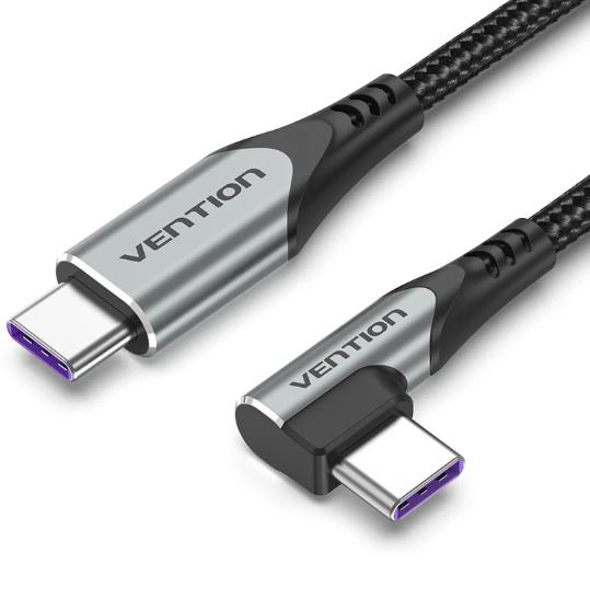 Vention TAKHF USB-C uz USB-C 5A leņķa kabelis (pelēks)