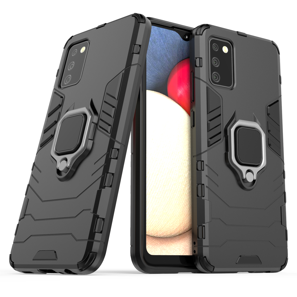 Ring Armor izturīgs hibrīda viedtālruņa apvalks ar magnētisko turētāju Samsung Galaxy A03s (166.5) melns