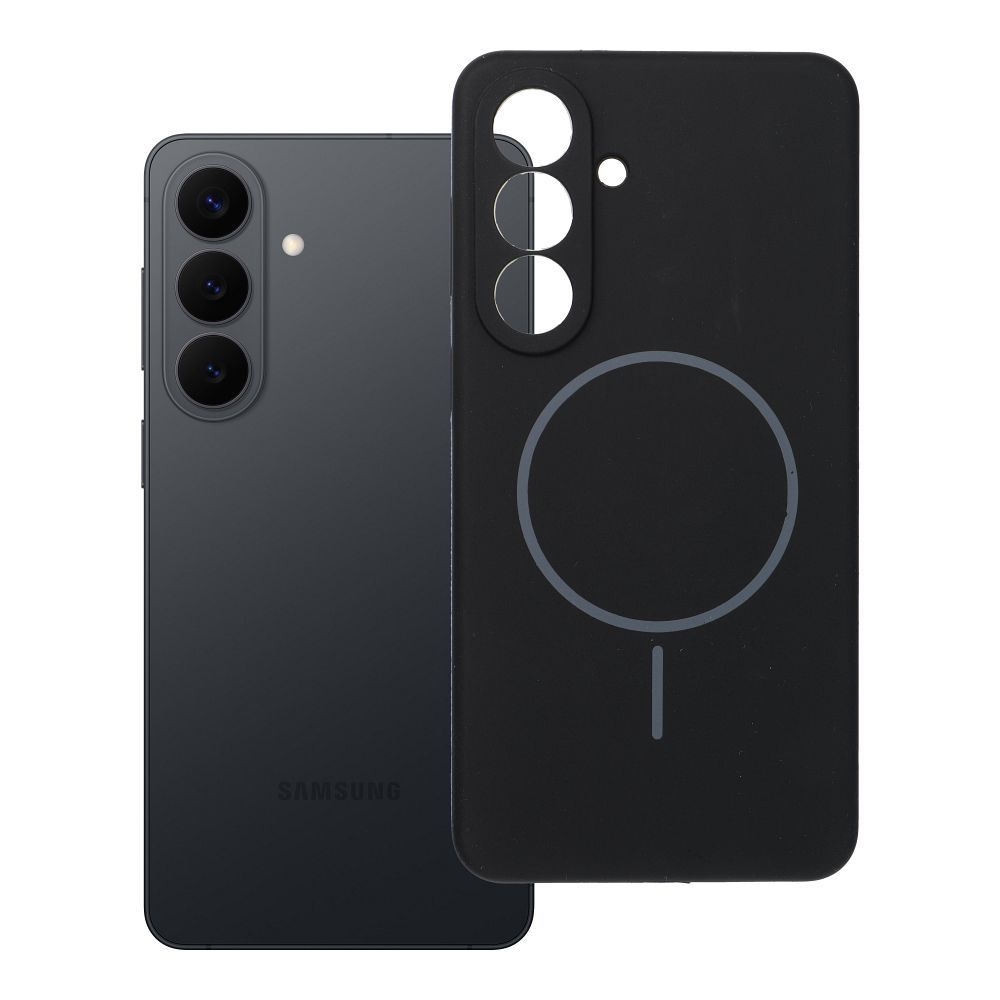 Silikona 2mm viedtālruņa apvalks SAMSUNG S26 Plus, saderīgs ar MagSafe, melnā krāsā