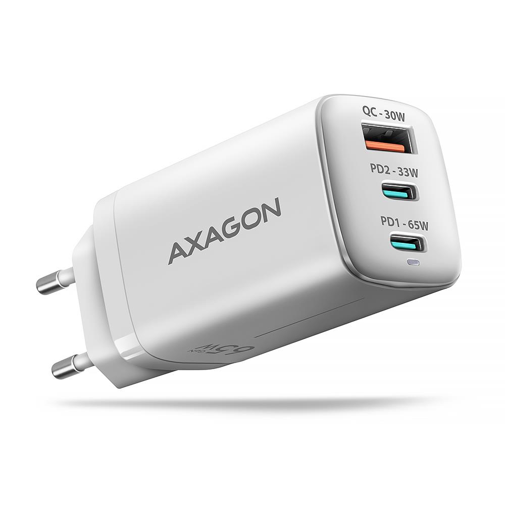 Sienas USB lādētājs 65W GaN 3 portu ACU-DPQ65W Axagon