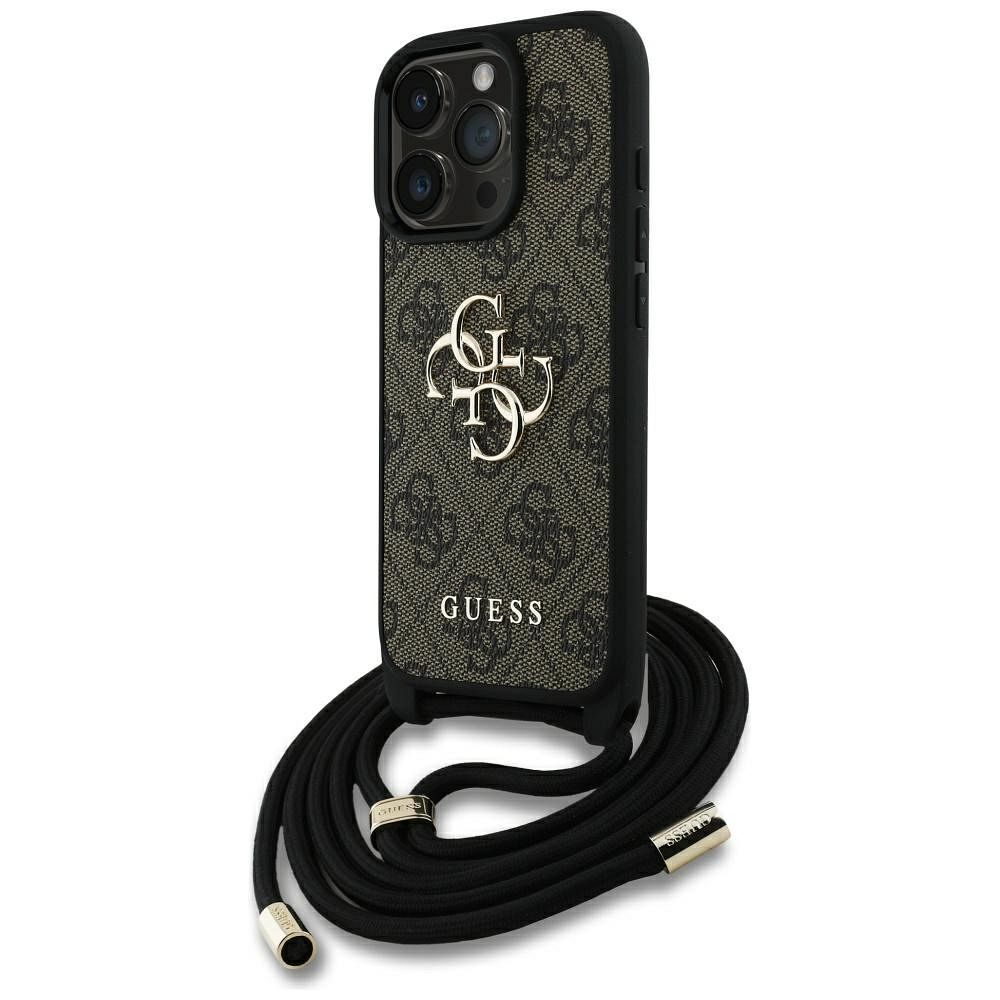 Guess 4G Big Logo Cord Stap viedtālruņa apvalks iPhone 16 Pro Max - brūns