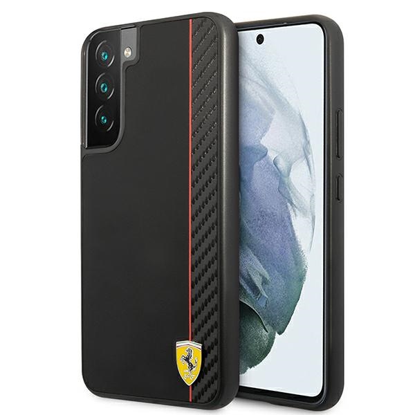 Viedtālruņa vāciņš Ferrari FESAXHCS22MBK S22+ S906 melns kietais vāciņš On Track Carbon Stripe