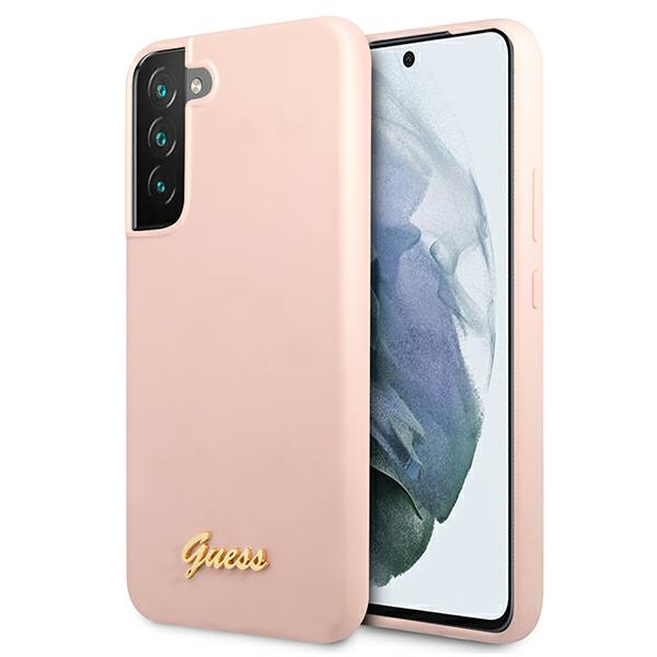 Viedtālruņa apvalks Guess GUHCS22MLSLMGPP S22+ S906 rozā ciets vāciņš Silikona Script Metal Logo
