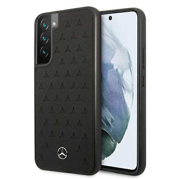 Mercedes ādas Stars Pattern viedtālruņa apvalks Samsung Galaxy S22+ - melns