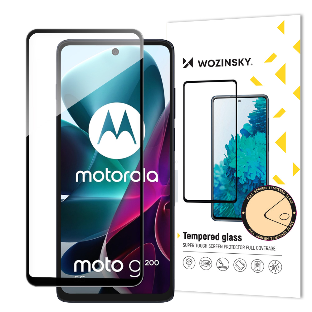 Wozinsky pilna līme rūdīts stikls Motorola Moto G200 5G 9H pilna ekrāna rūdīts stikls ar melnu rāmi