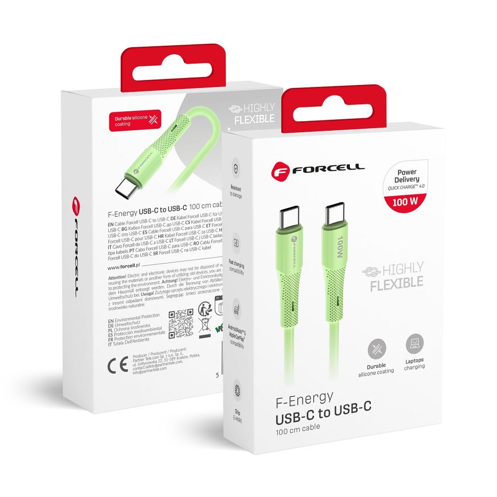 Кабель USB C to USB C Forcell F-Energy QC4.0 PD 5A 100W Silicone 1 m C347 зелёный