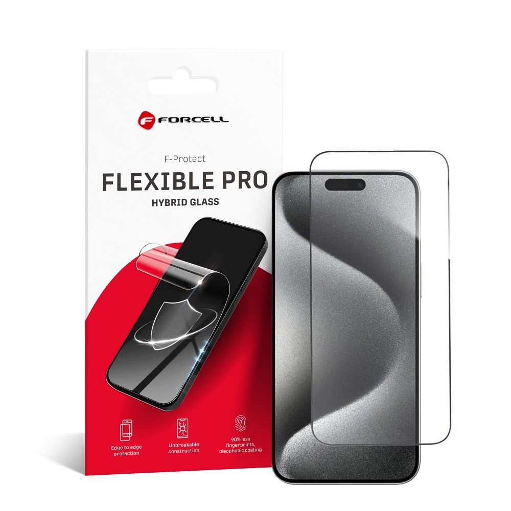 Гибридное стекло для iPhone 15 Pro Max Forcell Flexible 5D чёрный