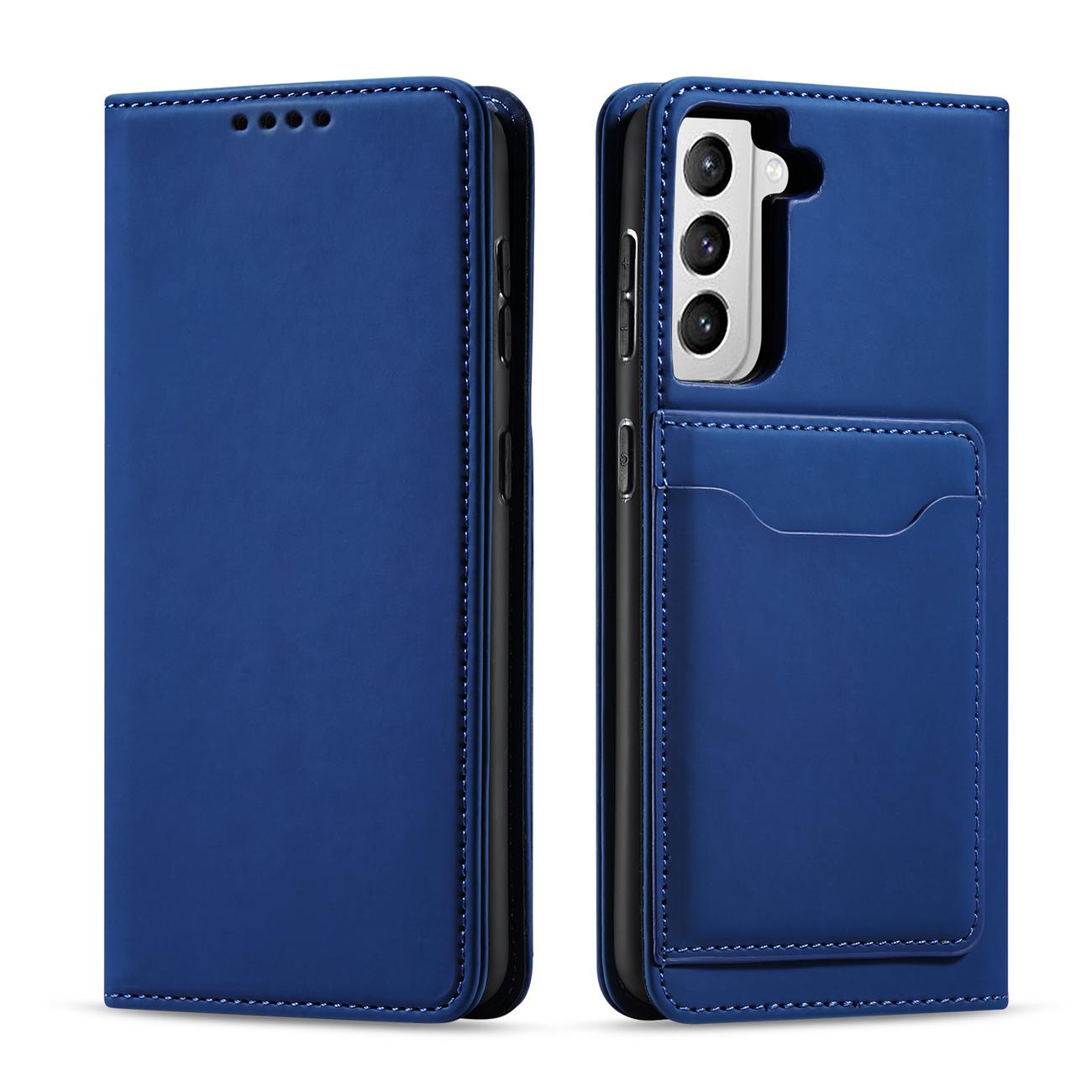 Magnētiskais karšu apvalks Samsung Galaxy S22 + (S22 Plus) maciņš karšu turētājs zils