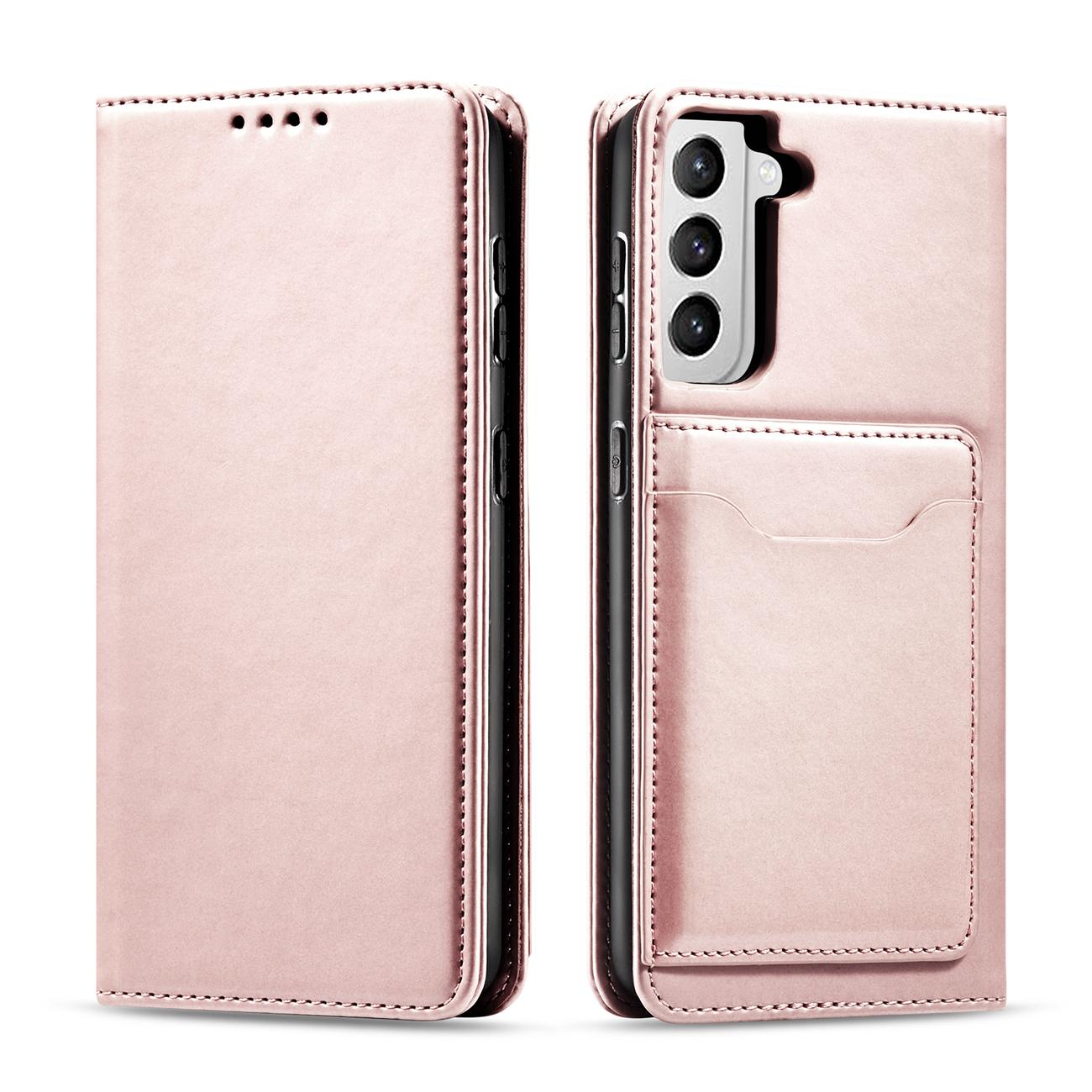 Magnētiskais karšu apvalks Samsung Galaxy S22 + (S22 Plus) maciņš karšu turētājs rozā