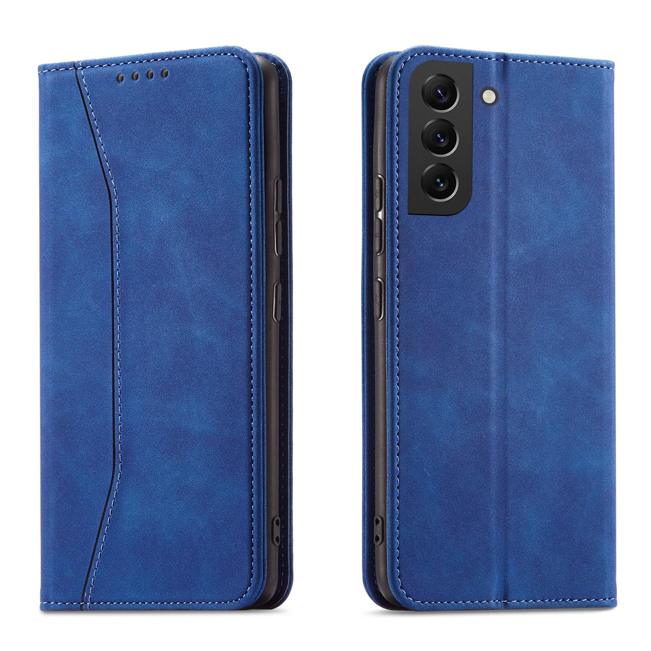 Magnet Fancy viedtālruņa apvalks Samsung Galaxy S22+ (S22 Plus) ar maku un karšu turētāju, zils