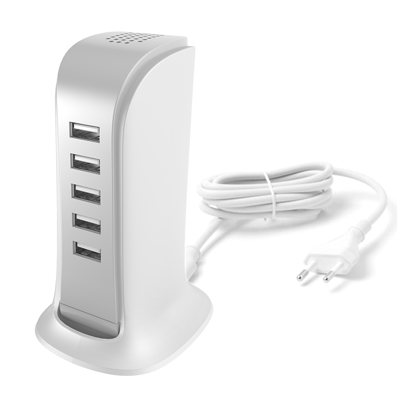 Dudao 5x USB lādētājs ar iebūvētu ES strāvas kabeli balts (A5EU)