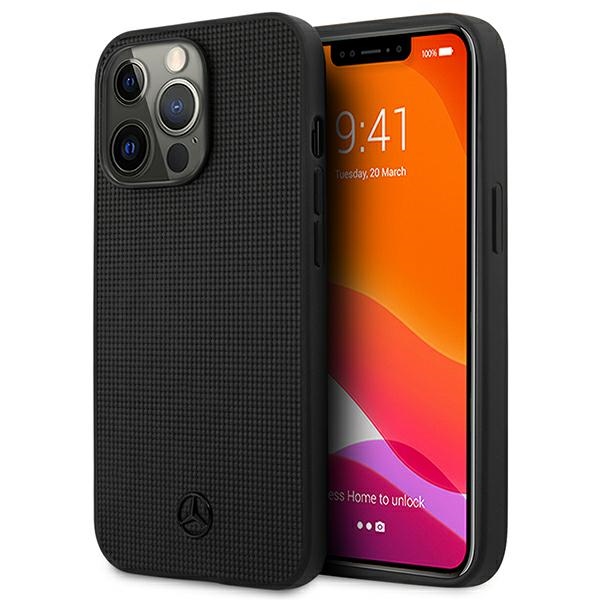 Mercedes ādas sieta metāla logotipa apvalks iPhone 13 Pro / iPhone 13 - melns