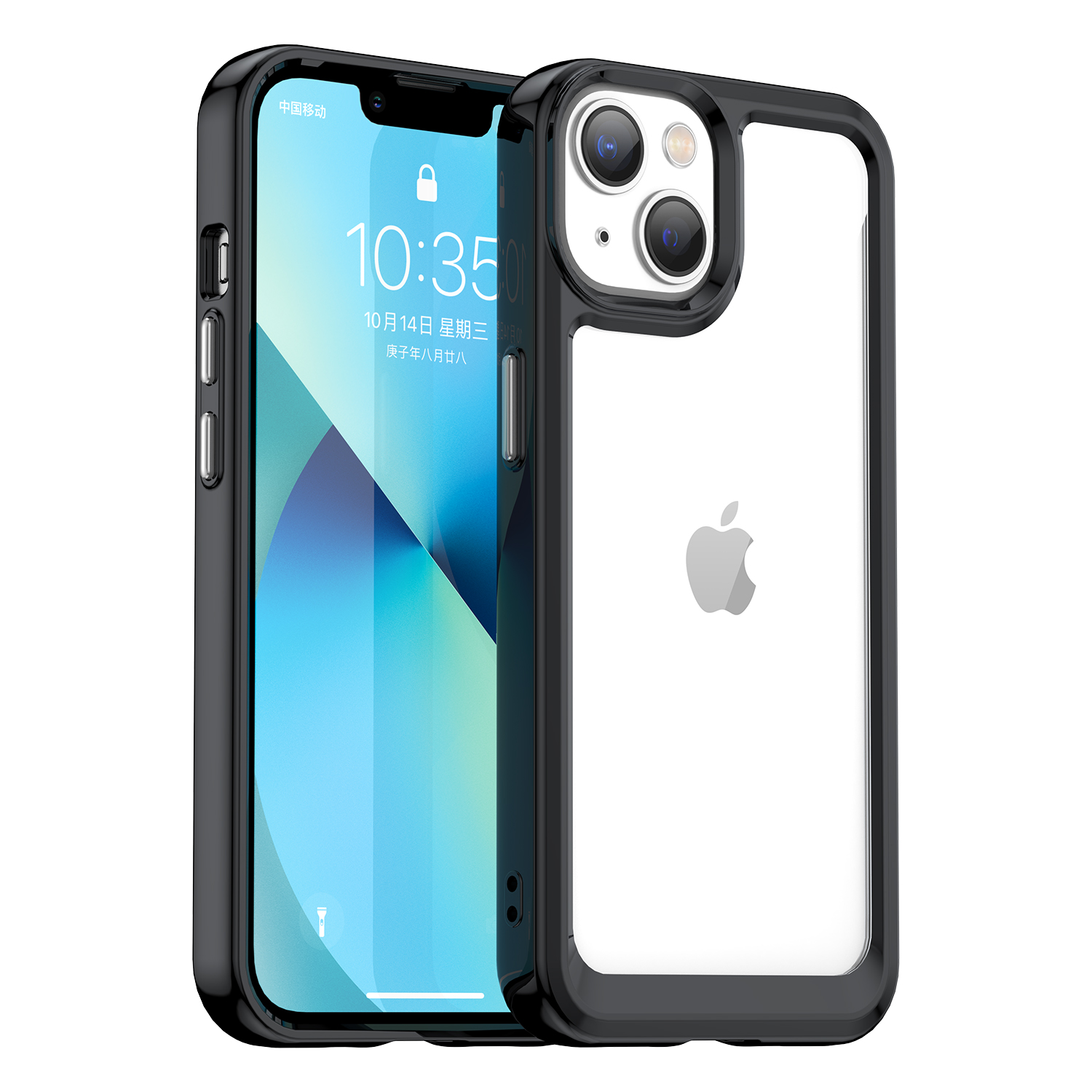 Outer Space viedtālruņa apvalks iPhone 14 Plus ciets vāciņš ar gēla rāmi melns