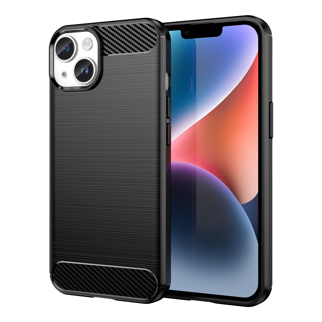 Carbon viedtālruņa apvalks iPhone 14 Plus elastīgs gēla aizmugures vāks melns