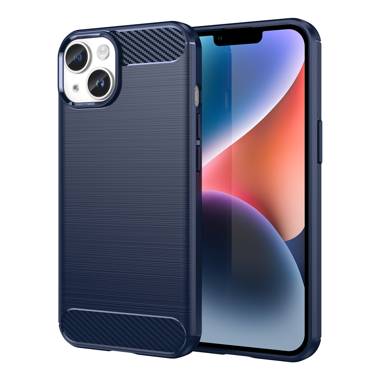 Carbon viedtālruņa apvalks iPhone 14 Plus elastīgs gēla aizmugures vāks zils