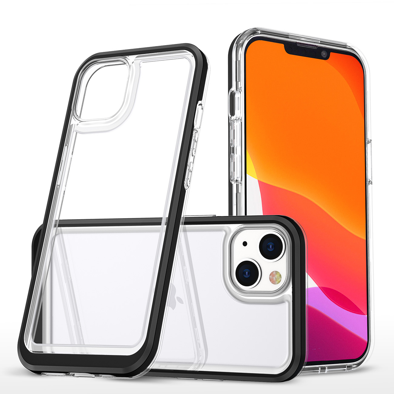 Caurspīdīgs 3in1 viedtālruņa apvalks iPhone 14 Plus silikona vāciņš ar rāmi melns