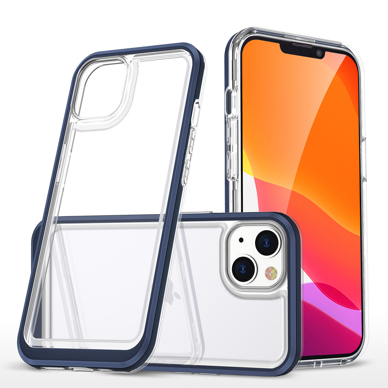 Caurspīdīgs 3in1 viedtālruņa apvalks iPhone 14 Plus silikona vāciņš ar rāmi zils