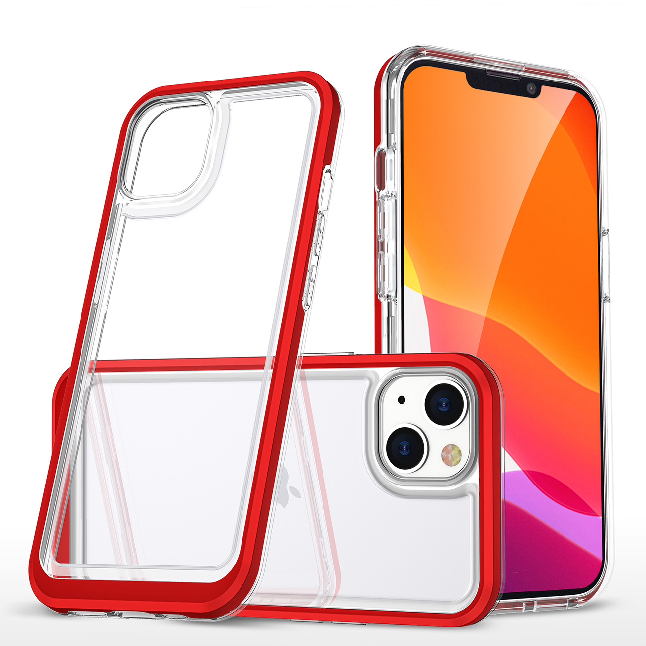 Caurspīdīgs 3in1 viedtālruņa apvalks iPhone 14 Plus silikona vāciņš ar rāmi sarkans