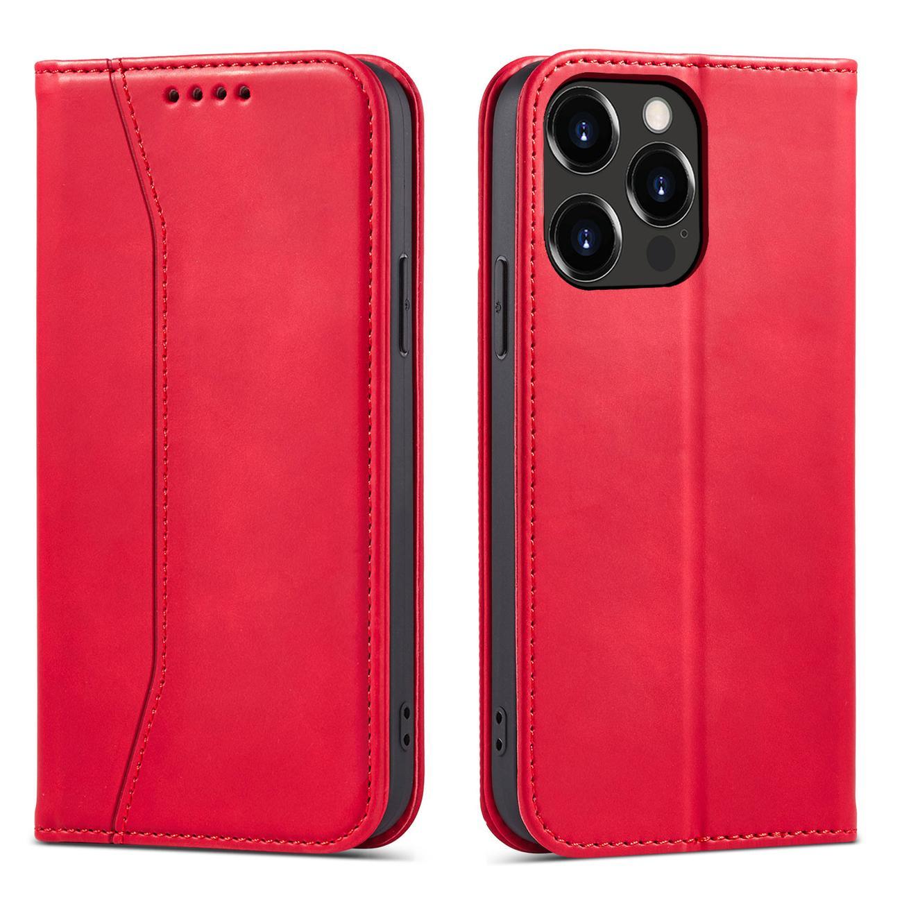 Magnet Fancy Case viedtālruņa apvalks iPhone 14 Plus ar flip vāciņu, maku funkciju un statīvu - sarkanās krāsas