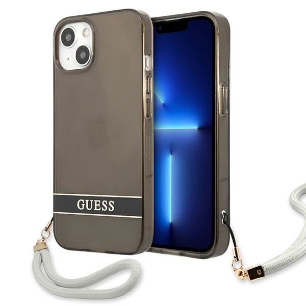Guess GUHCP13SHTSGSK iPhone 13 mini 5.4" melns/melns cietais viedtālruņa apvalks ar caurspīdīgu dizainu Stap