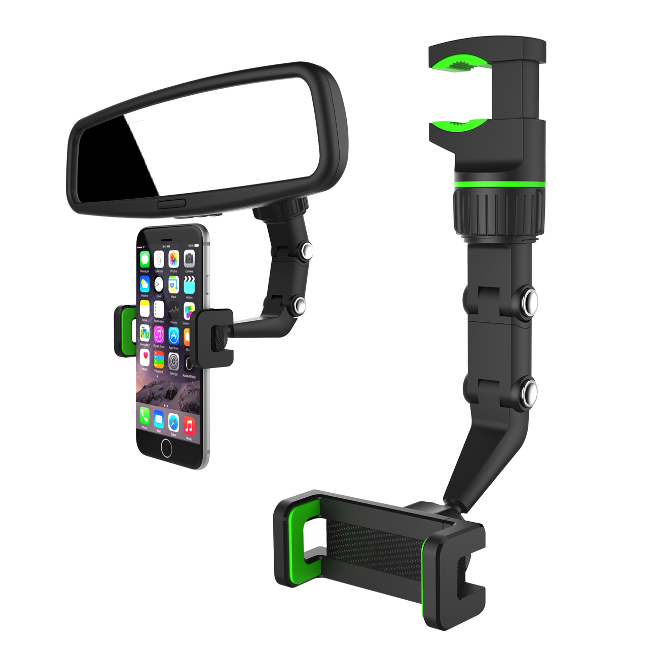 Regulējams automašīnas atpakaļskata spoguļa turētājs viedtālrunim