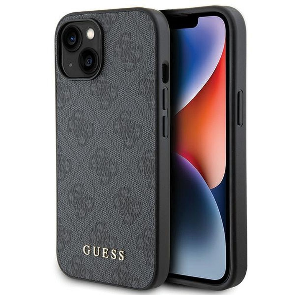 Guess 4G Metal Gold Logo viedtālruņa apvalks iPhone 15 - pelēka