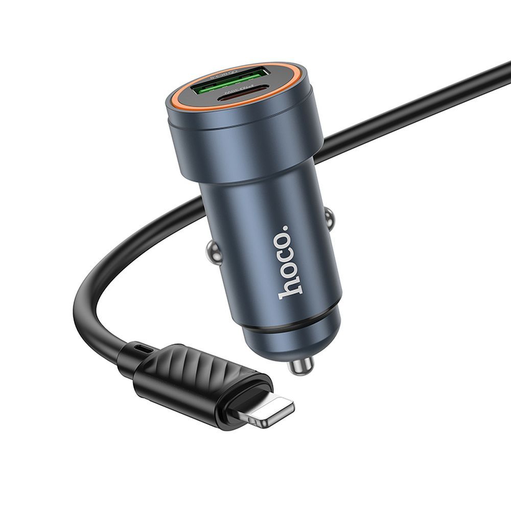 Автомобильное зарядное устройство Hoco USB A + USB C QC3.0 PD 30W + кабель USB C к Lightning Z57A черный