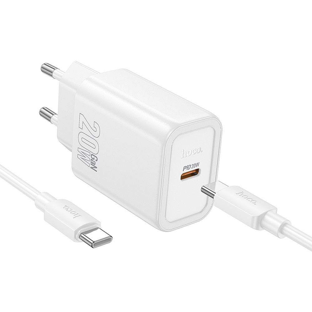 Lādētājs Hoco USB-C QC PD 20W + kabelis USB-C uz USB-C N60 balts