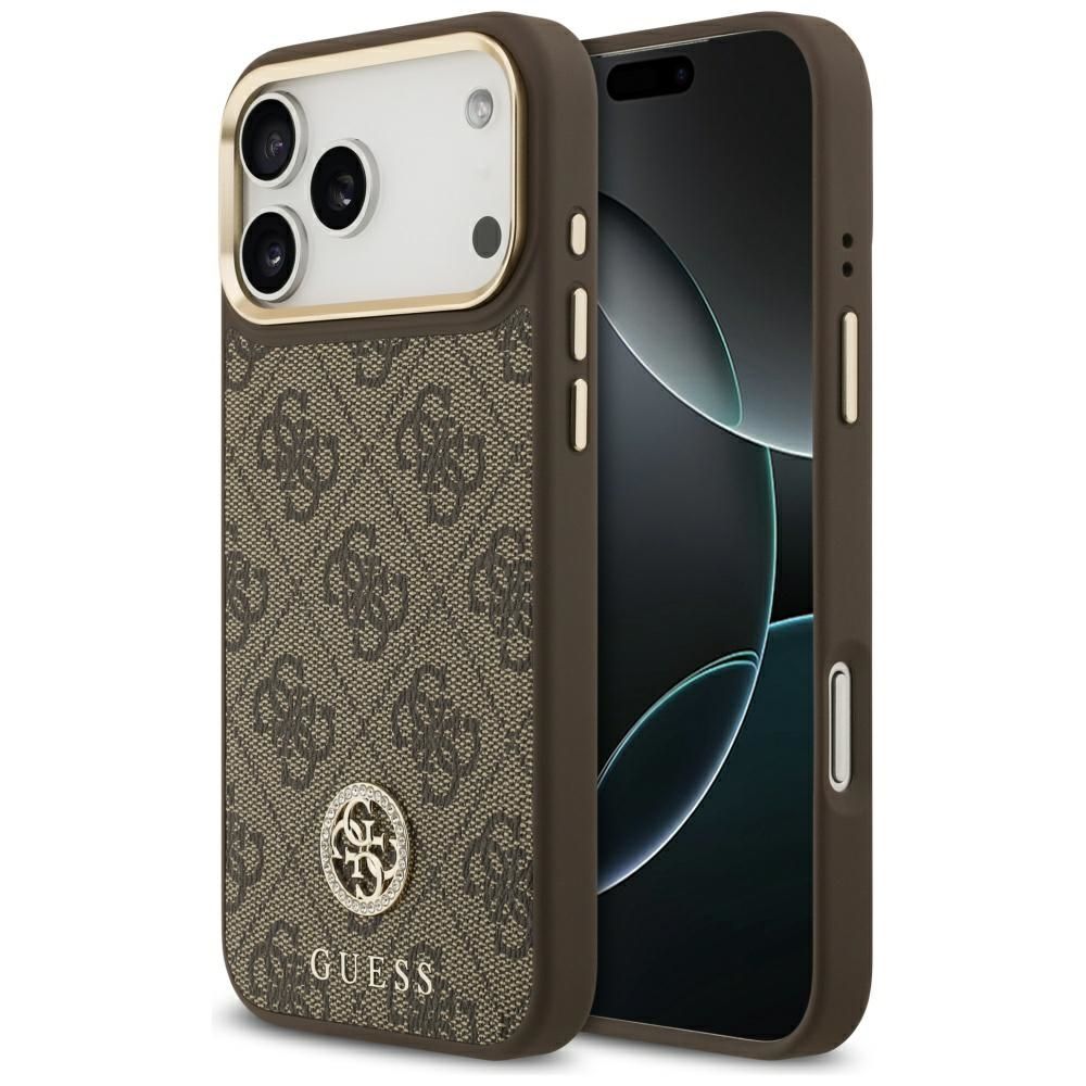 Guess чехол для iPhone 17 Pro Max совместимый с MagSafe GUHMP17XP4GRMDEW (PU W/ 4G Strass Logo) коричневый