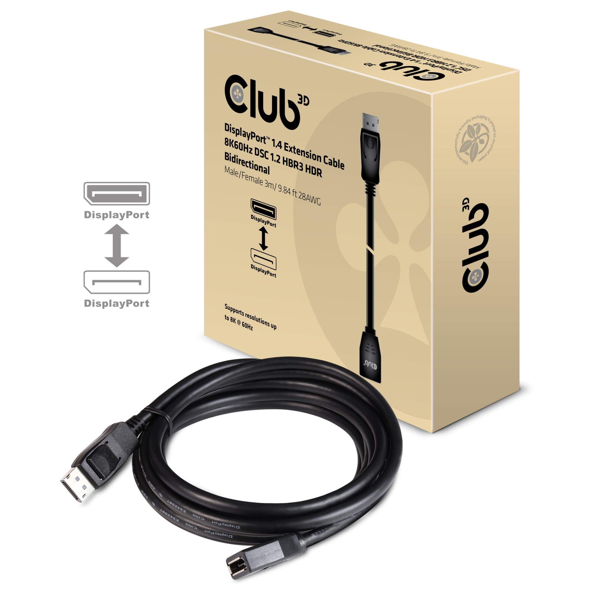 CLUB3D DP 1.4 pagarinājuma kabelis 8k60hz 3m