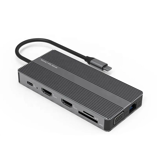 Adapter USB Type-C - 2x HDMI, VGA, LAN, 3x USB Type-A, SD, TF, USB Type-C PD100W, Aux
