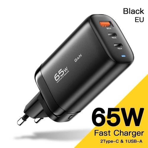 Lādētājs Essager GaN Shining melns 65W (QC3.0 / 2xPD65W)