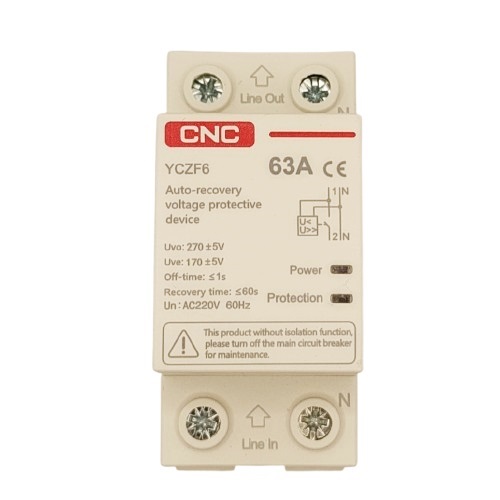 Self-Recovery Overvoltage un Undervoltage Protector, 1P+N, 63A, 230V