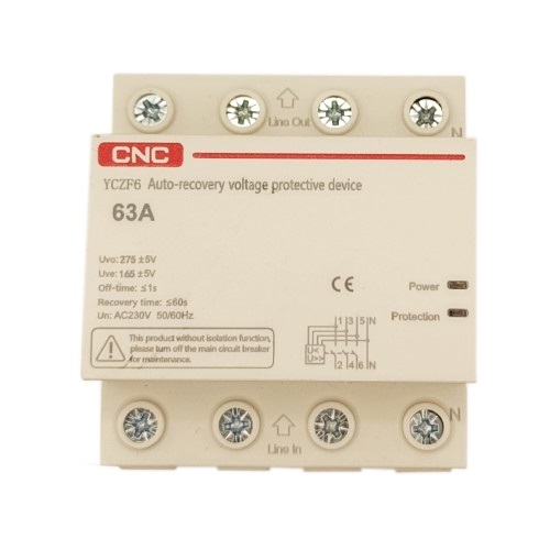 Self-Recovery Overvoltage un Undervoltage Protector, 3P+N, 63A, 230V