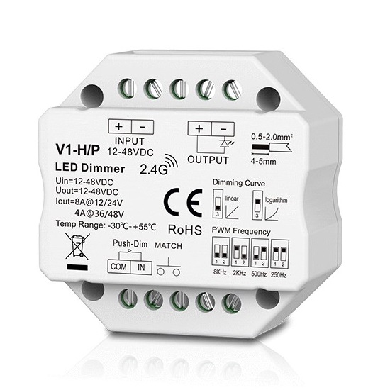 V1-H/P Kontrolieris, 12-48V, 1x 8A, spiedpoga dimmers