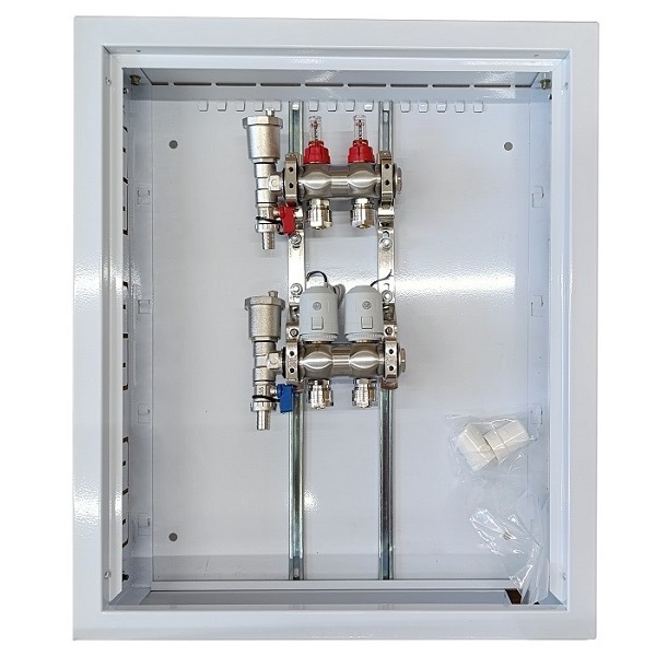 Heating Manifold 2 Loops ar Thermal Actuators NC AC230V un Flow Meters