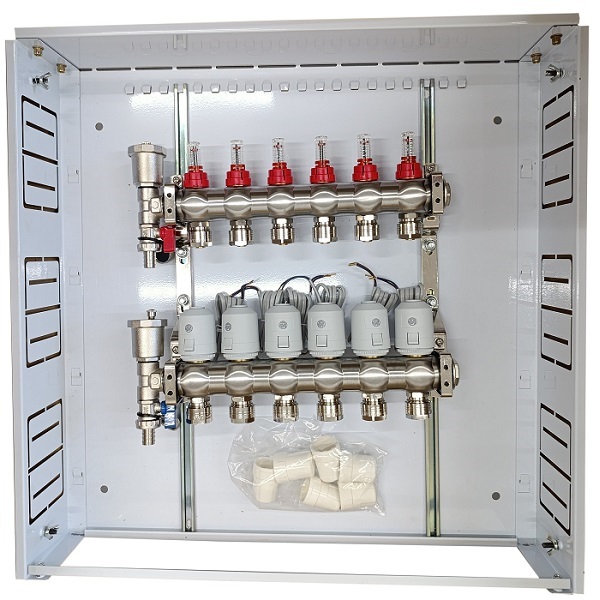 Heating Manifold 6 Loops ar Thermal Actuators NC AC230V un Flow Meters