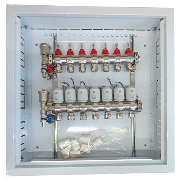 Heating Manifold 7 Loops ar Thermal Actuators NC AC230V un Flow Meters