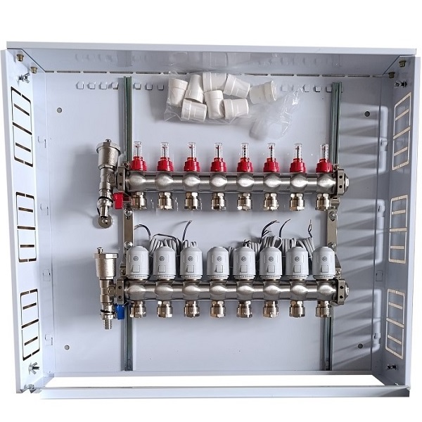 Heating Manifold 8 Loops ar Thermal Actuators NC AC230V un Flow Meters