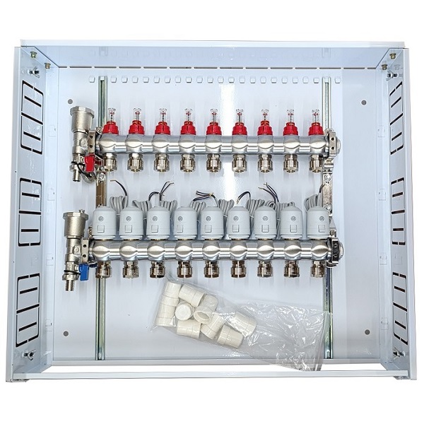 Heating Manifold 9 Loops ar Thermal Actuators NC AC230V un Flow Meters